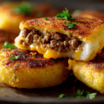 Cheesy Beef-Stuffed Potato Cakes