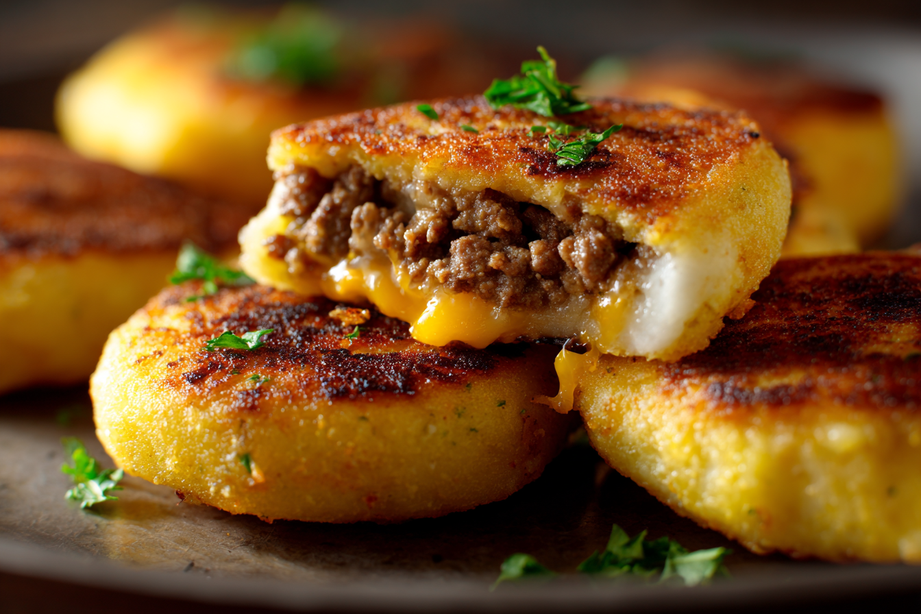 Cheesy Beef-Stuffed Potato Cakes