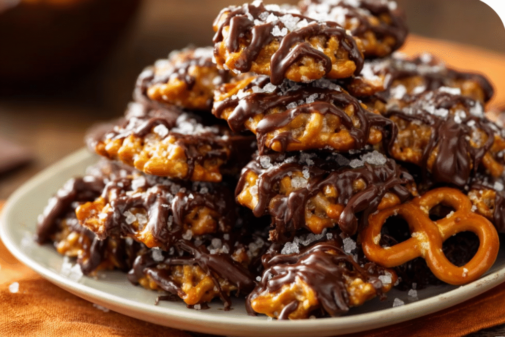 Chocolate Caramel Pretzel Clusters