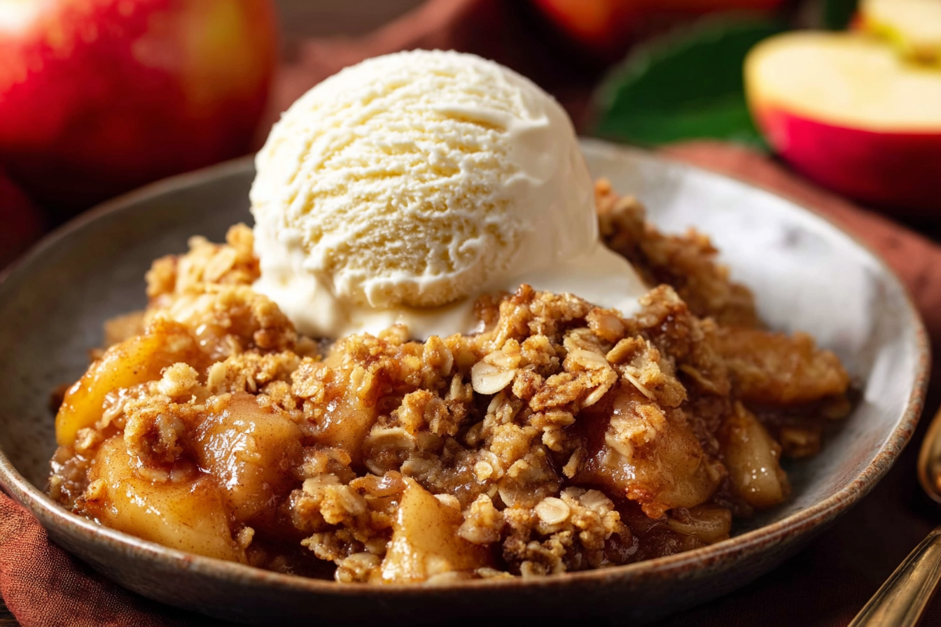 Classic Apple Crisp with Vanilla Ice Cream