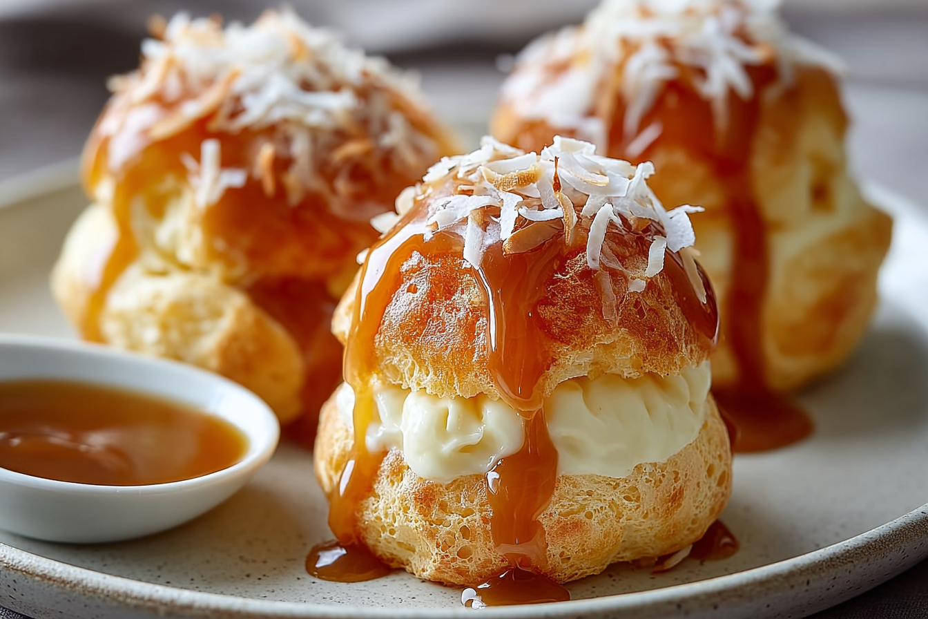 Coconut Caramel Cream Puffs