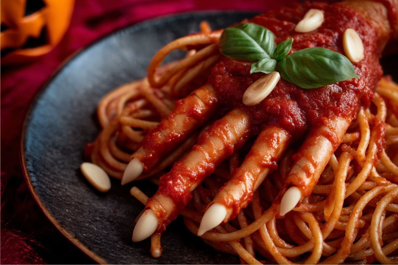 Severed Hand Spaghetti Horror Plate