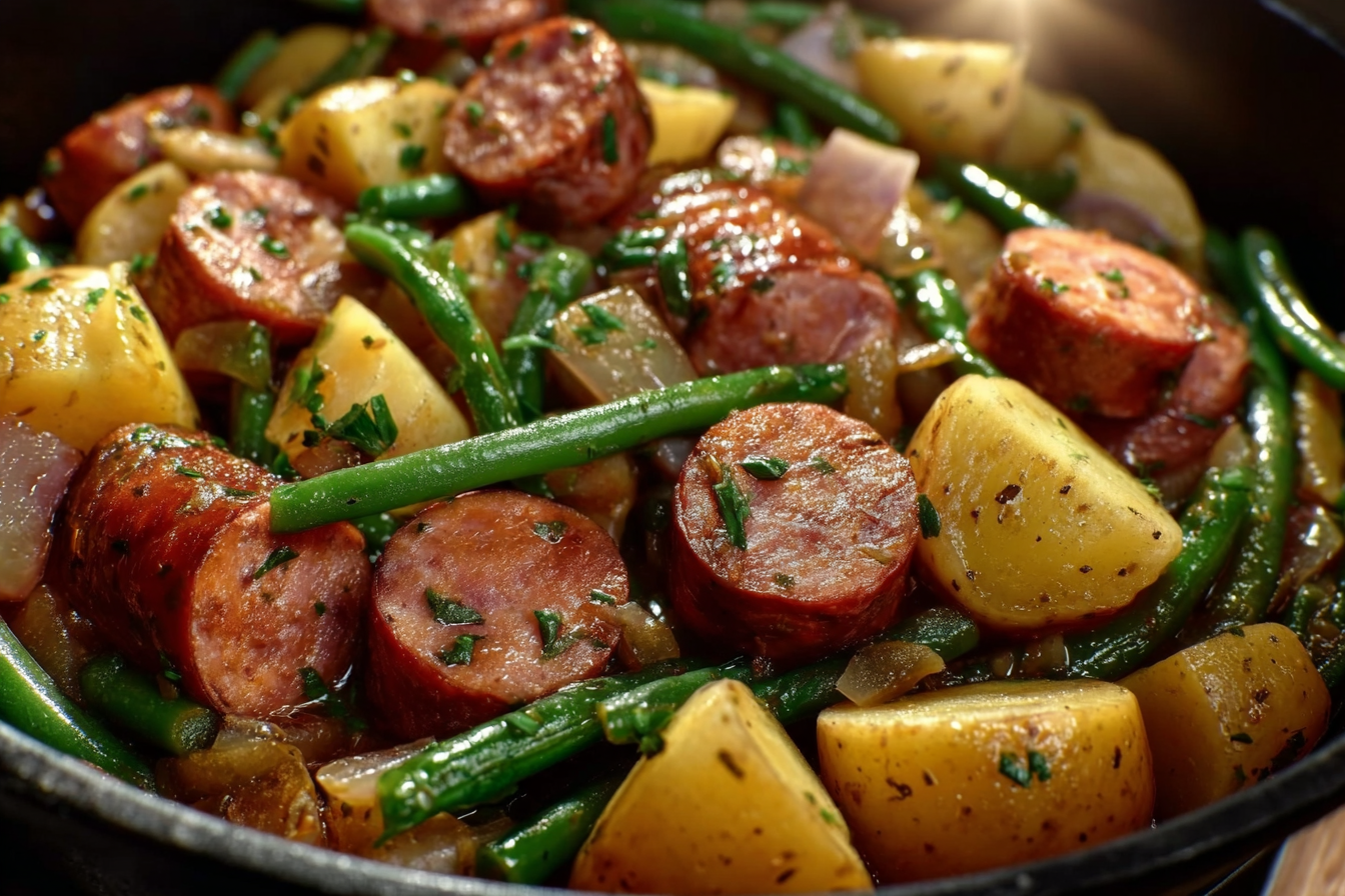 Smoked Sausage, Potatoes & Green Beans Skillet