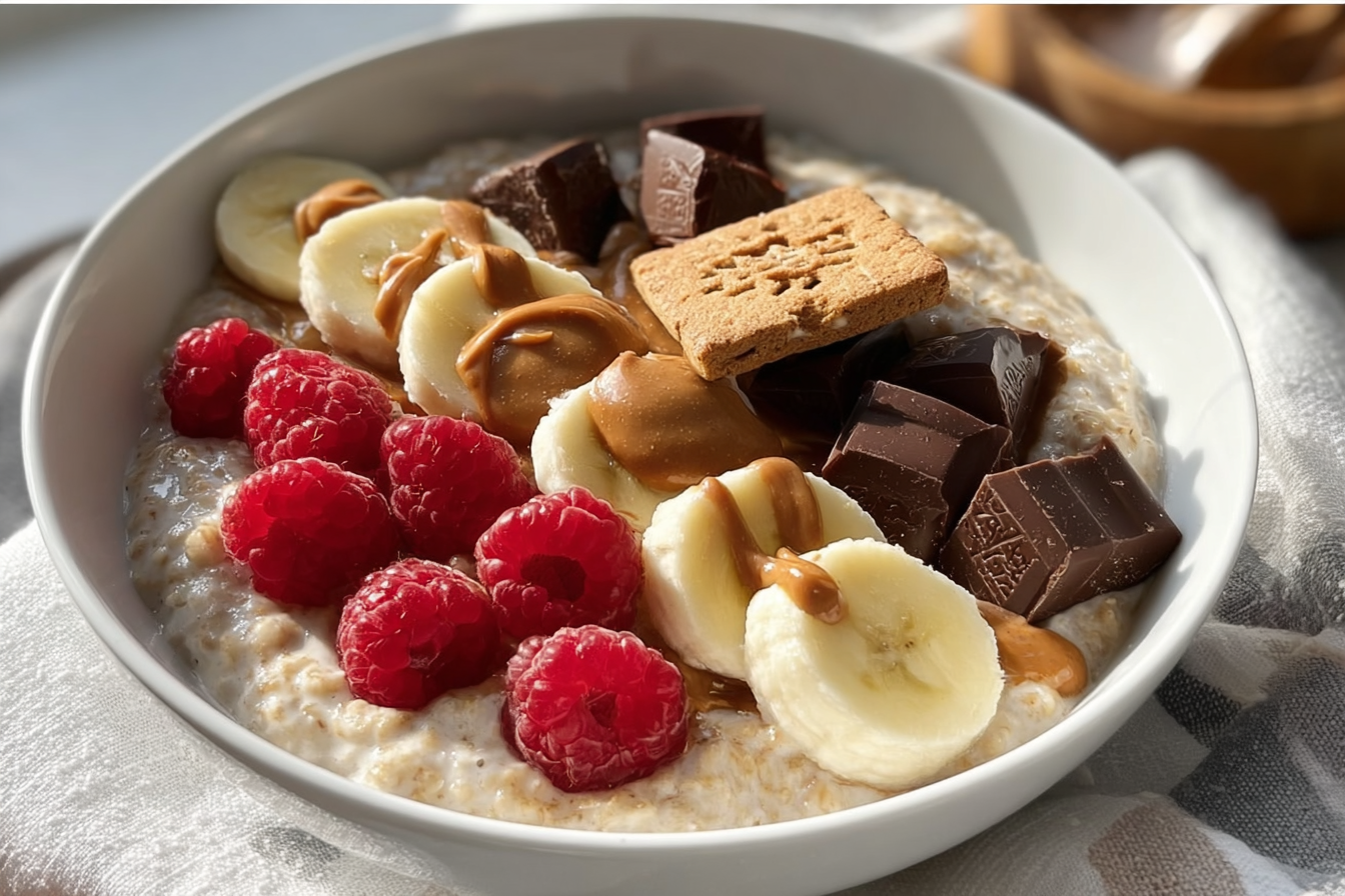 Banana Raspberry Biscoff Oatmeal Bowl