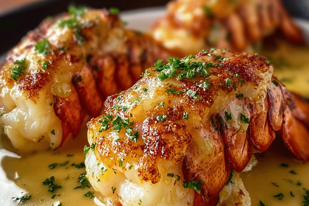 Broiled Lobster Tails with Garlic Butter Cream Sauce
