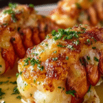 Broiled Lobster Tails with Garlic Butter Cream Sauce