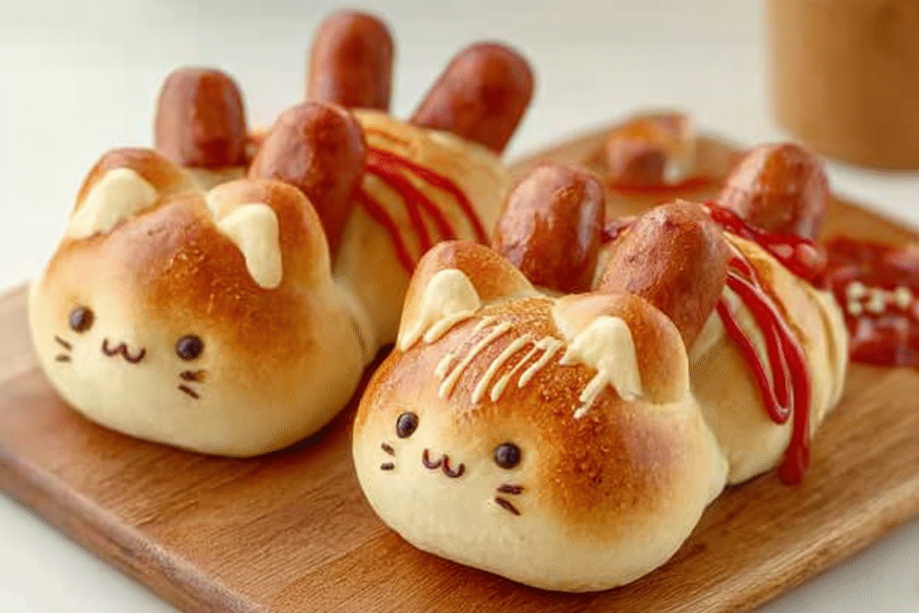 Cat-Shaped Sausage Bread Buns