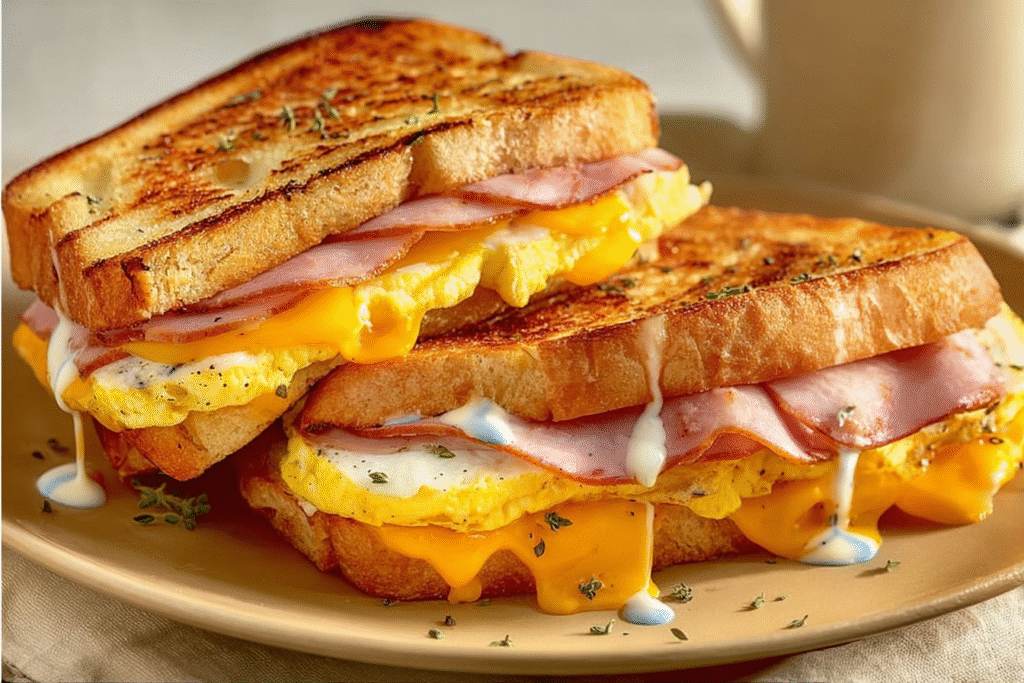 Cheesy Ham & Egg Toast Sandwiches
