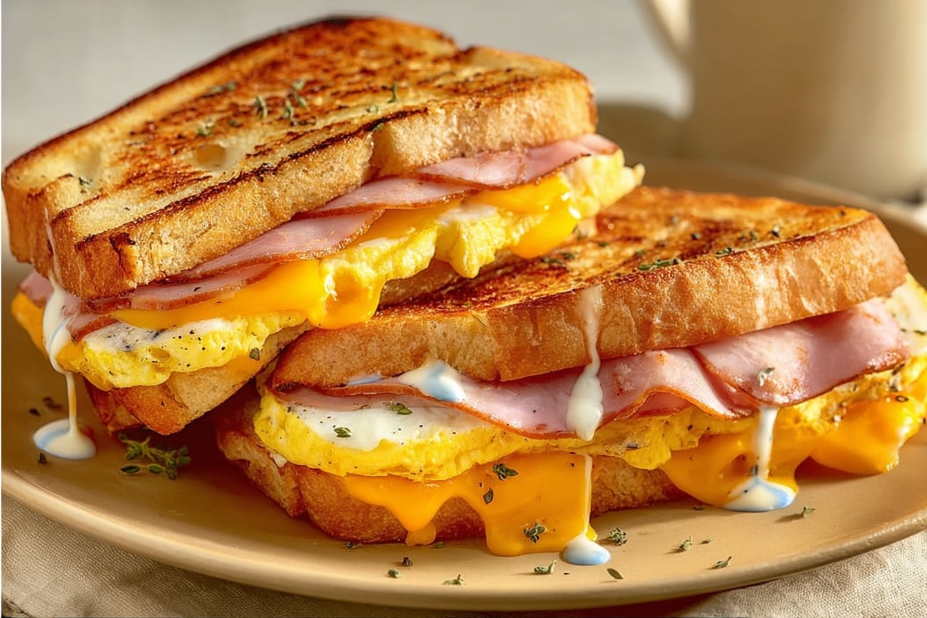 Cheesy Ham & Egg Toast Sandwiches