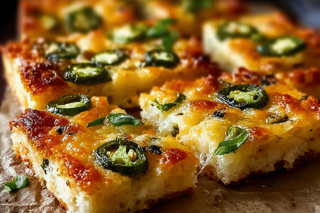 Cheesy Jalapeño Garlic Bread Squares