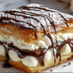 Chocolate Drizzled Cream Puff Pastry Slice