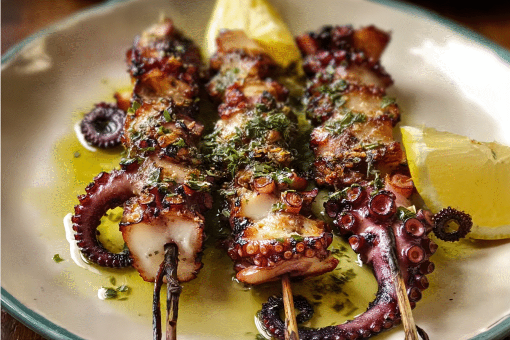 Grilled Octopus Skewers with Lemon and Herbs