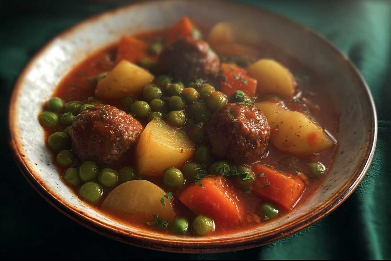 Pea and Meatball Stew with Potatoes and Carrots