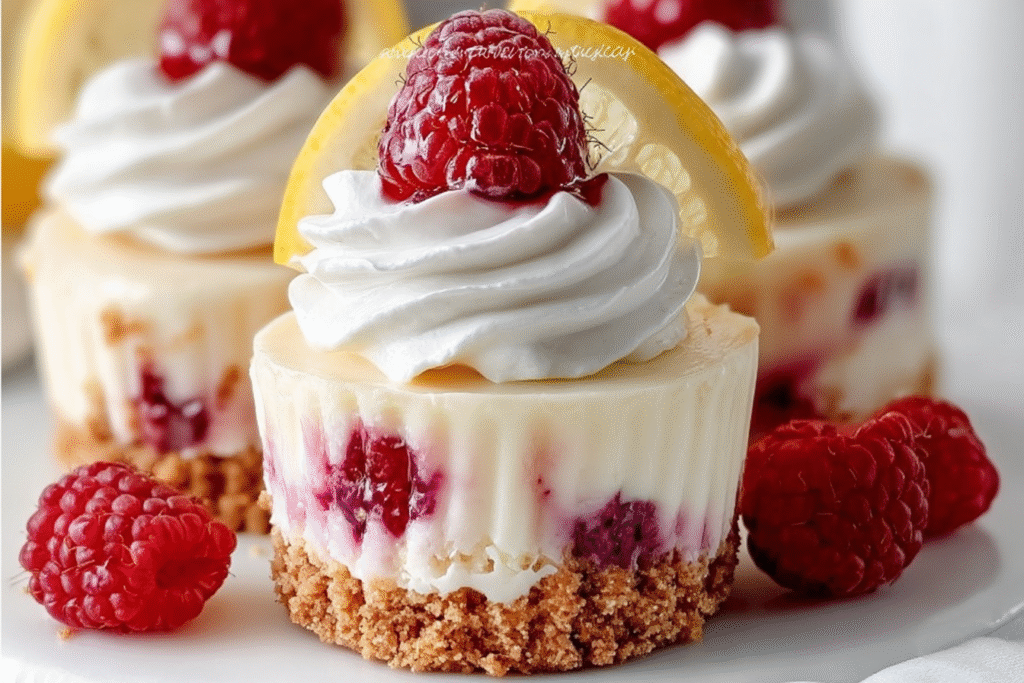 Raspberry Lemon Swirl Mini Cheesecakes