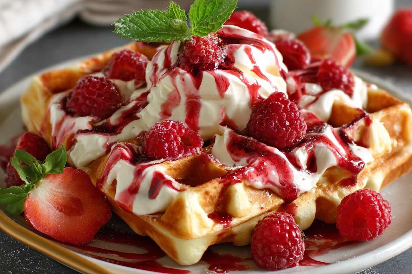 Raspberry Swirl Cream Waffles