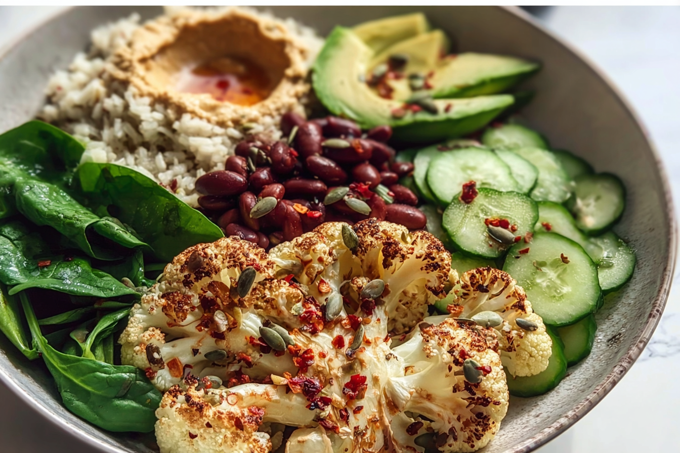 Roasted Cauliflower Power Bowl with Avocado & Hummus