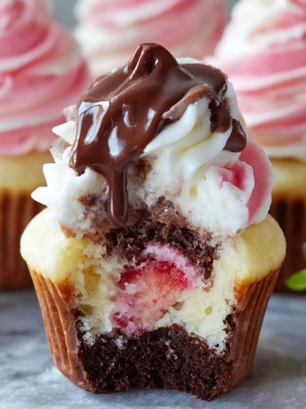 Chocolate Strawberry Swirl Cupcakes First Image