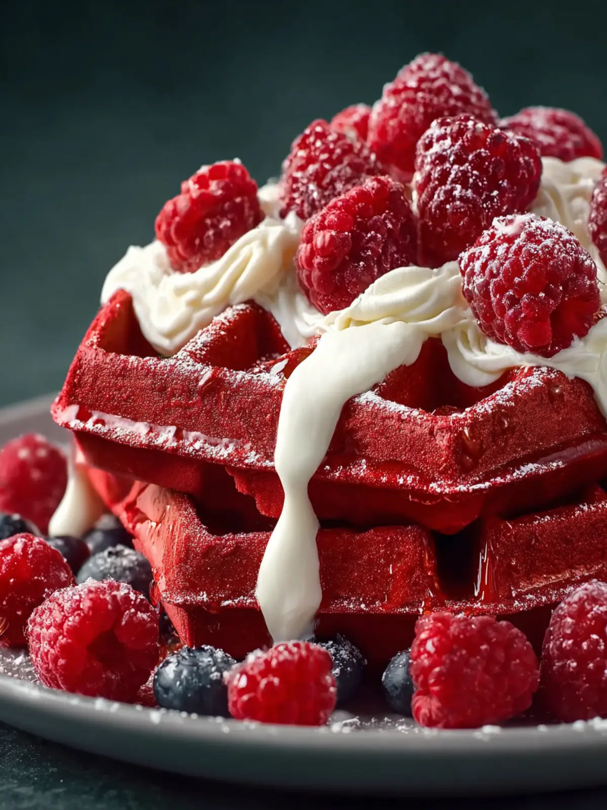 Red Velvet Waffles with Cream Cheese Second Image b9fvls