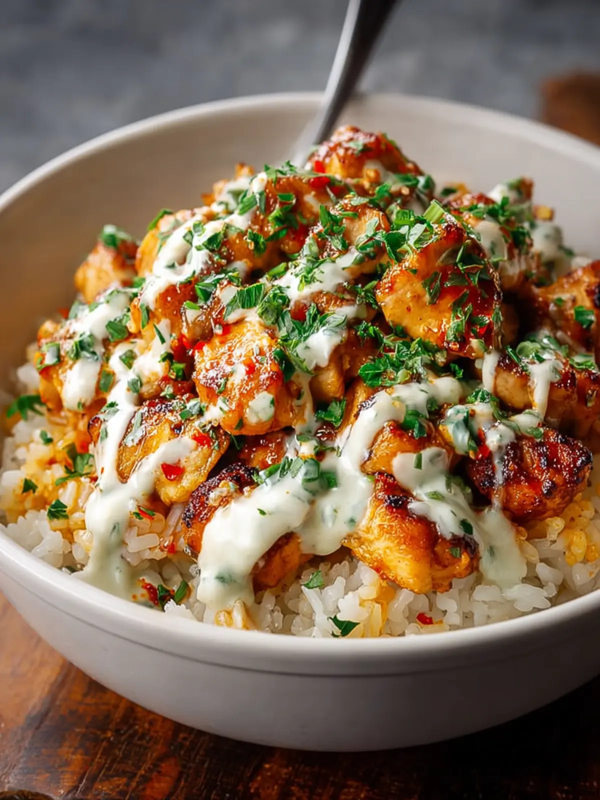 Spicy Chicken & Rice Bowl with Creamy Sauce – The Ultimate Comfort Bowl First Image