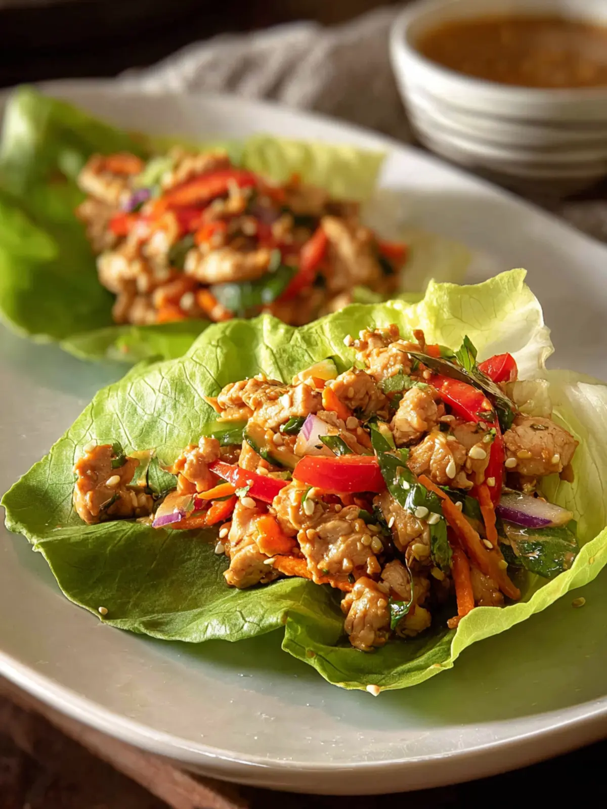 Easy Thai Chicken Lettuce Wraps with Peanut Sauce First Image