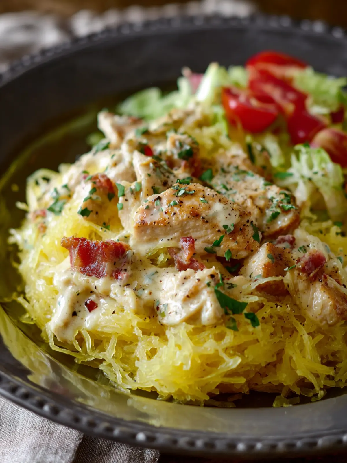 Low Carb Spaghetti Squash Chicken Alfredo (Gluten-Free) First Image